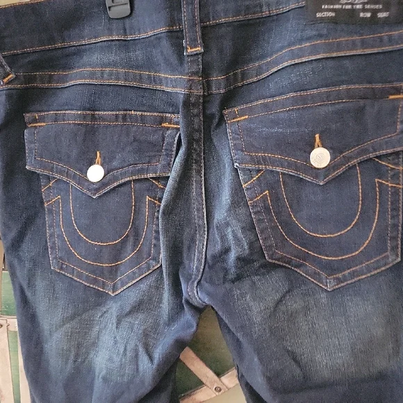 True Religion Ricky Flap Pocket Blue Relaxed Straight Jeans Classic Style Straight